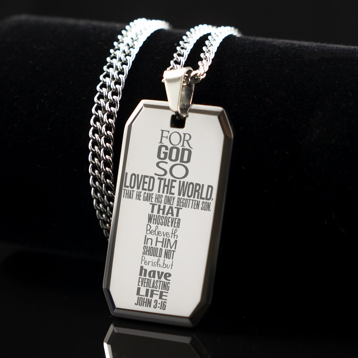 John 3:16 Bible Quote Cross Tungsten Steel Dog Tag Necklace