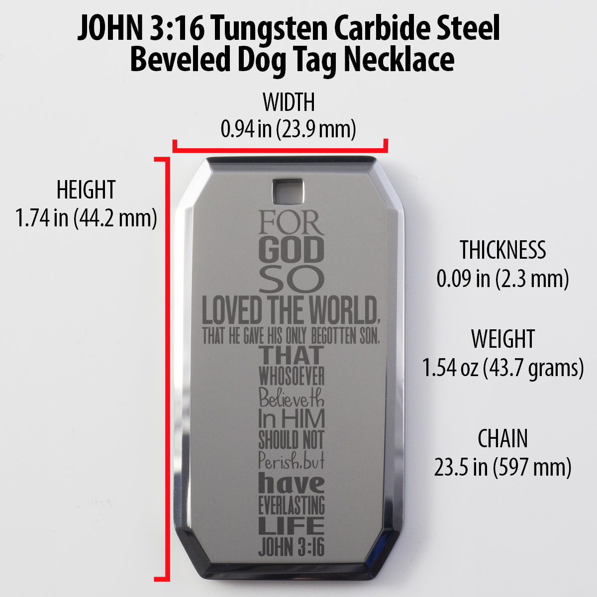 John 3:16 Bible Quote Cross Tungsten Steel Dog Tag Necklace