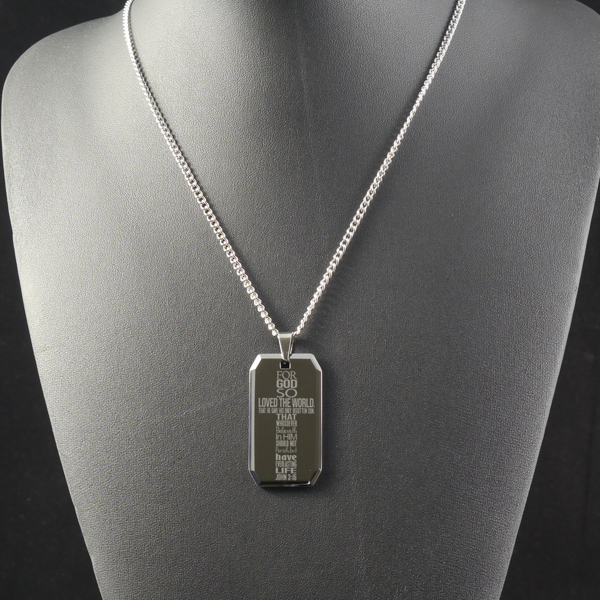 John 3:16 Bible Quote Cross Tungsten Steel Dog Tag Necklace