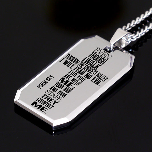PSALM 23:4 Tungsten Steel Dog Tag Necklace