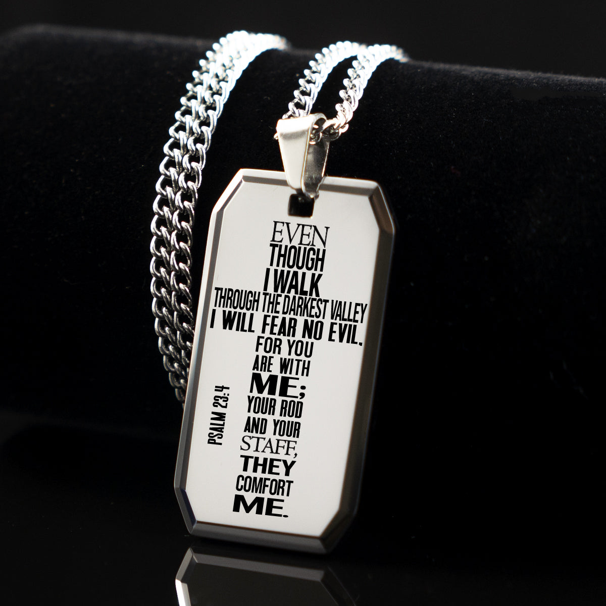 PSALM 23:4 Tungsten Steel Dog Tag Necklace