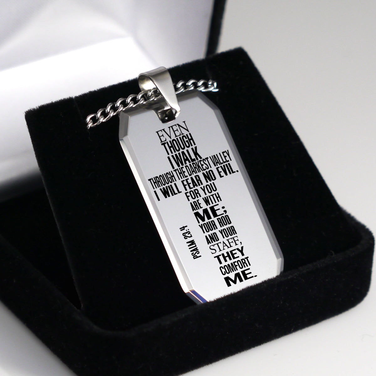 PSALM 23:4 Tungsten Steel Dog Tag Necklace