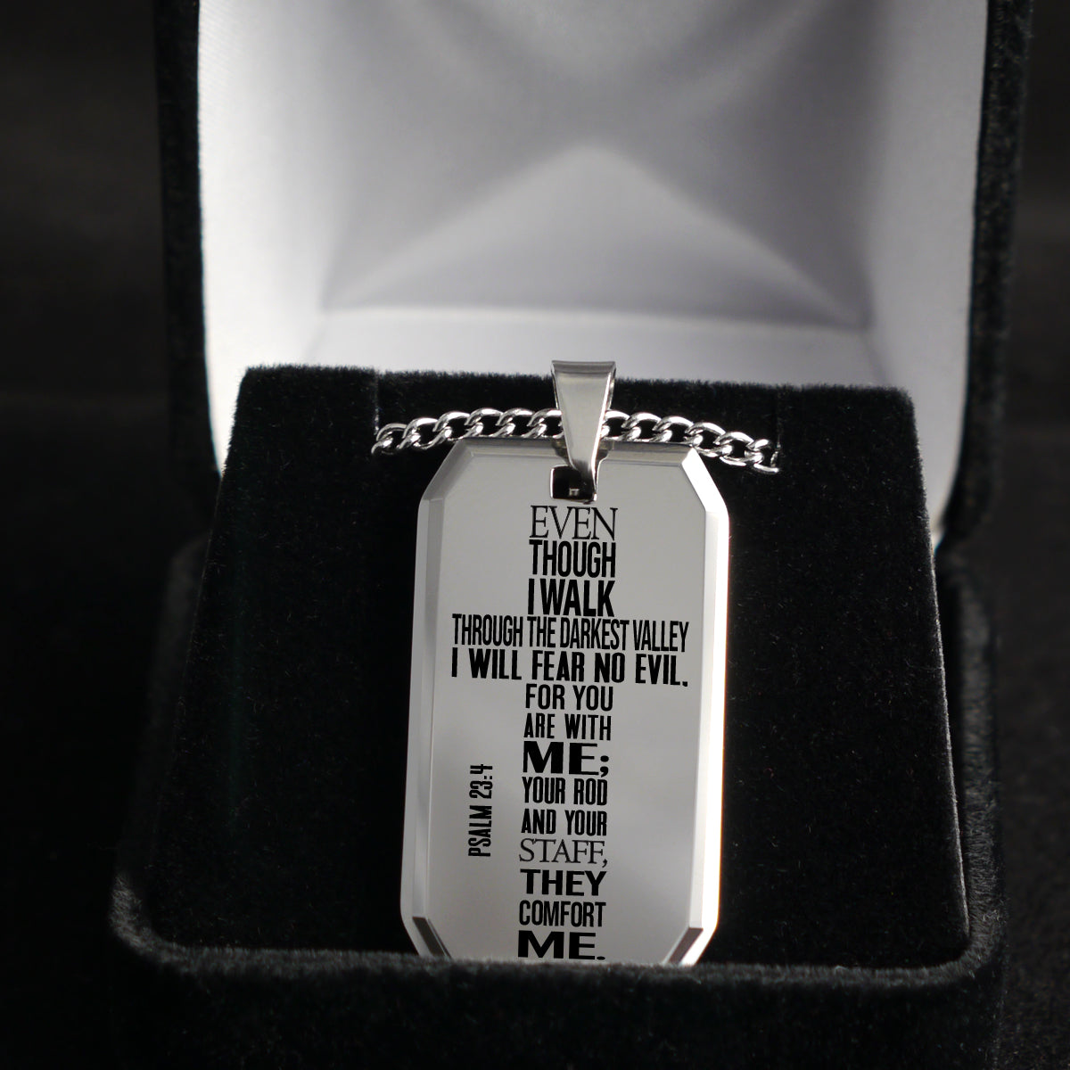 PSALM 23:4 Tungsten Steel Dog Tag Necklace