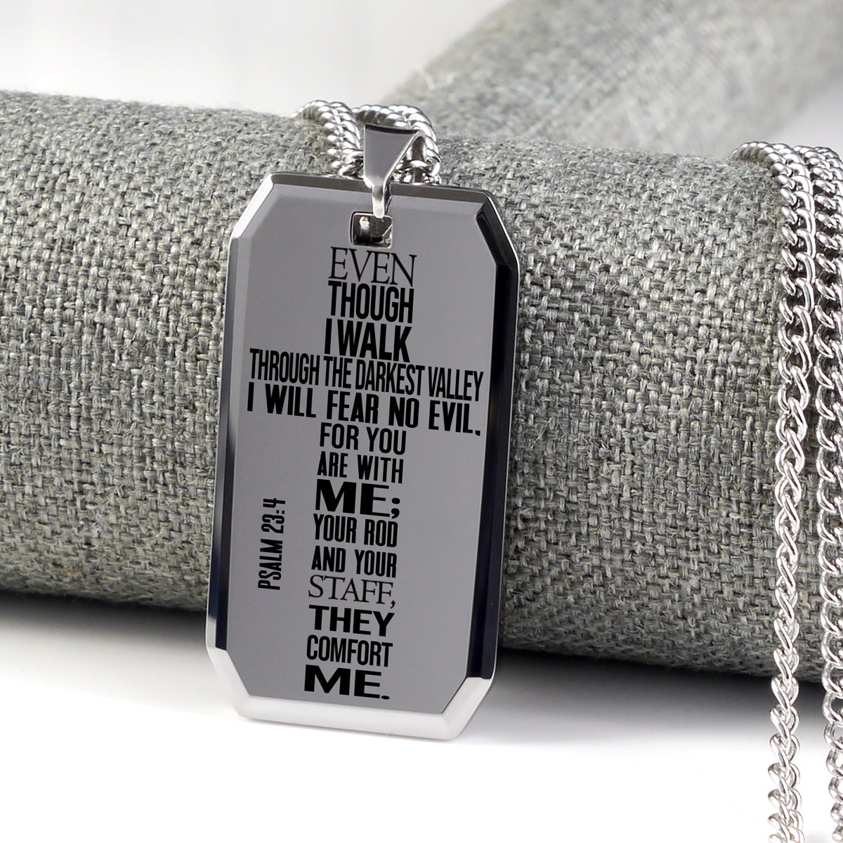 PSALM 23:4 Tungsten Steel Dog Tag Necklace