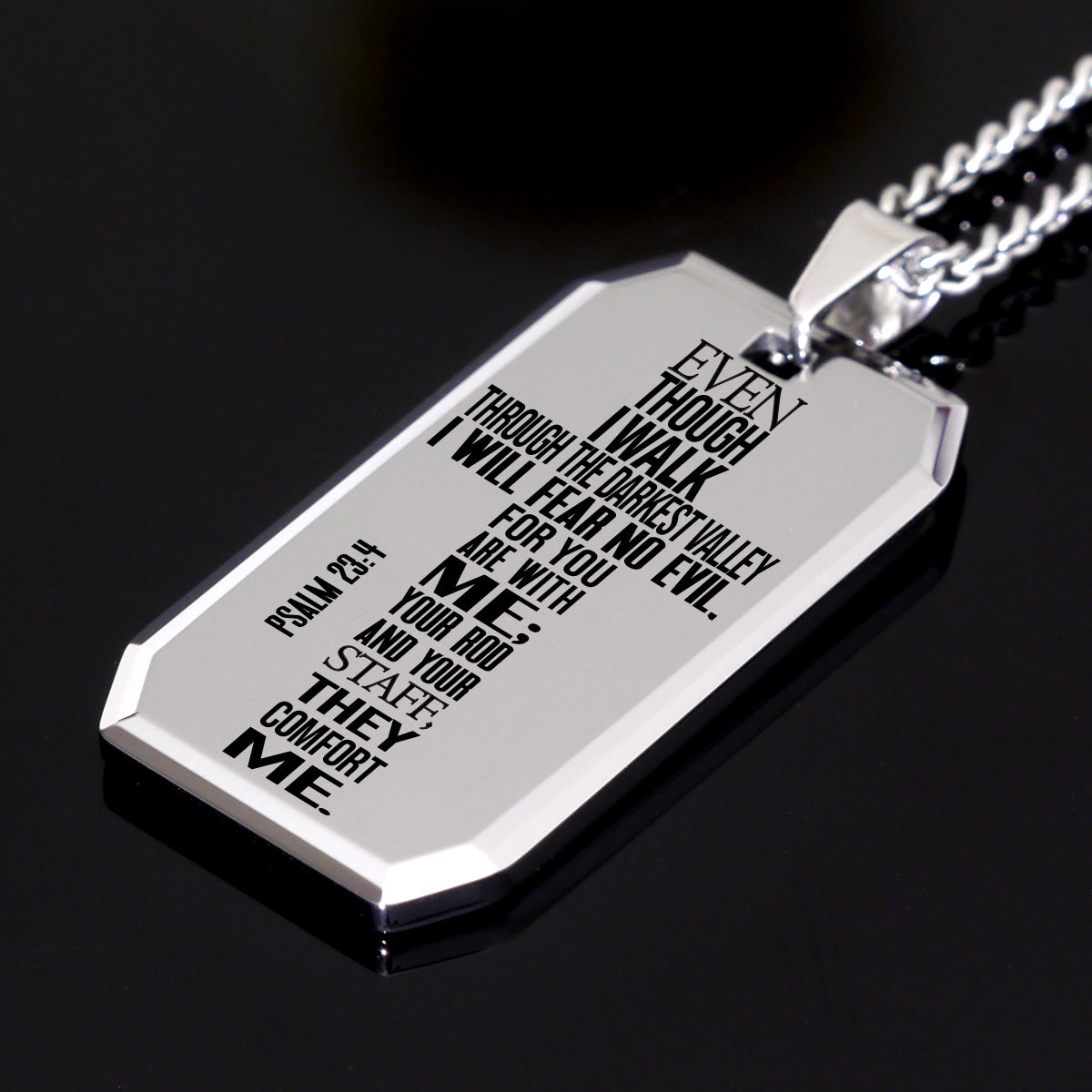 PSALM 23:4 Tungsten Steel Dog Tag Necklace