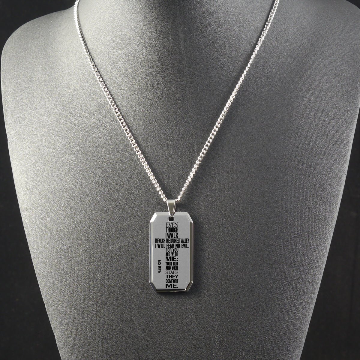 PSALM 23:4 Tungsten Steel Dog Tag Necklace