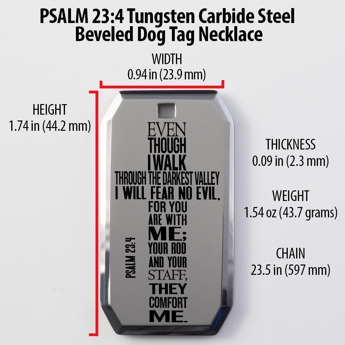 PSALM 23:4 Tungsten Steel Dog Tag Necklace