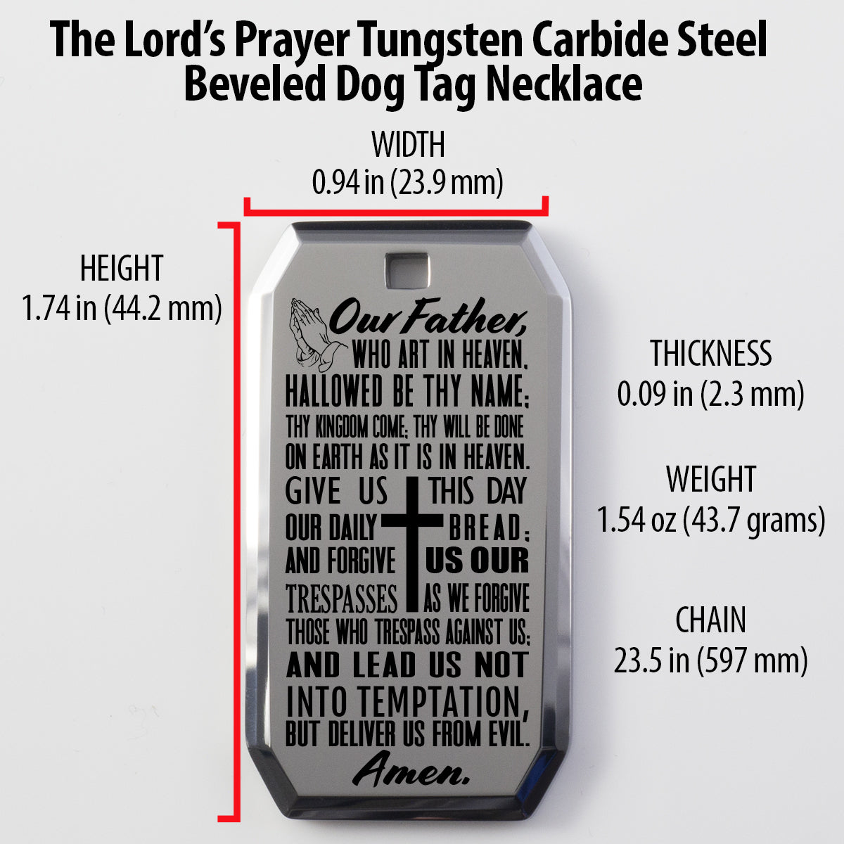 The Lord's Prayer Tungsten Steel Dog Tag Necklace